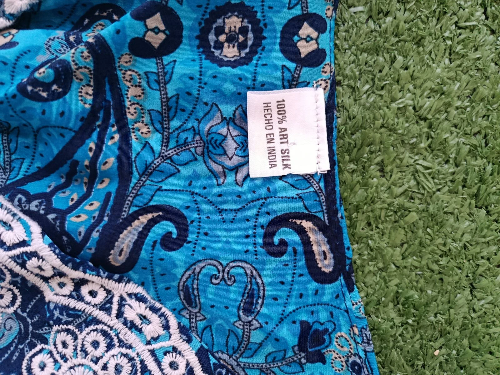 Vestido largo bohemio chic 100% seda azul con encaje Talla S/M – photo 7